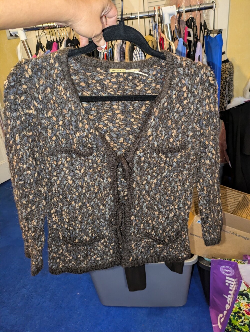 Eileen Fisher Alpaca Mohair Blend Knit Tie Front Cardigan Jacket Speckled Small